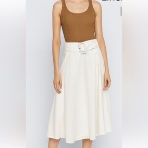 NWT - T Tahari Chic White Belted A-Line Linen Blend Lined Skirt